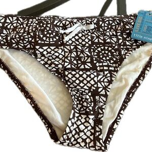 Title Nine Brown & White Geometric Print Bikini Bottom size L